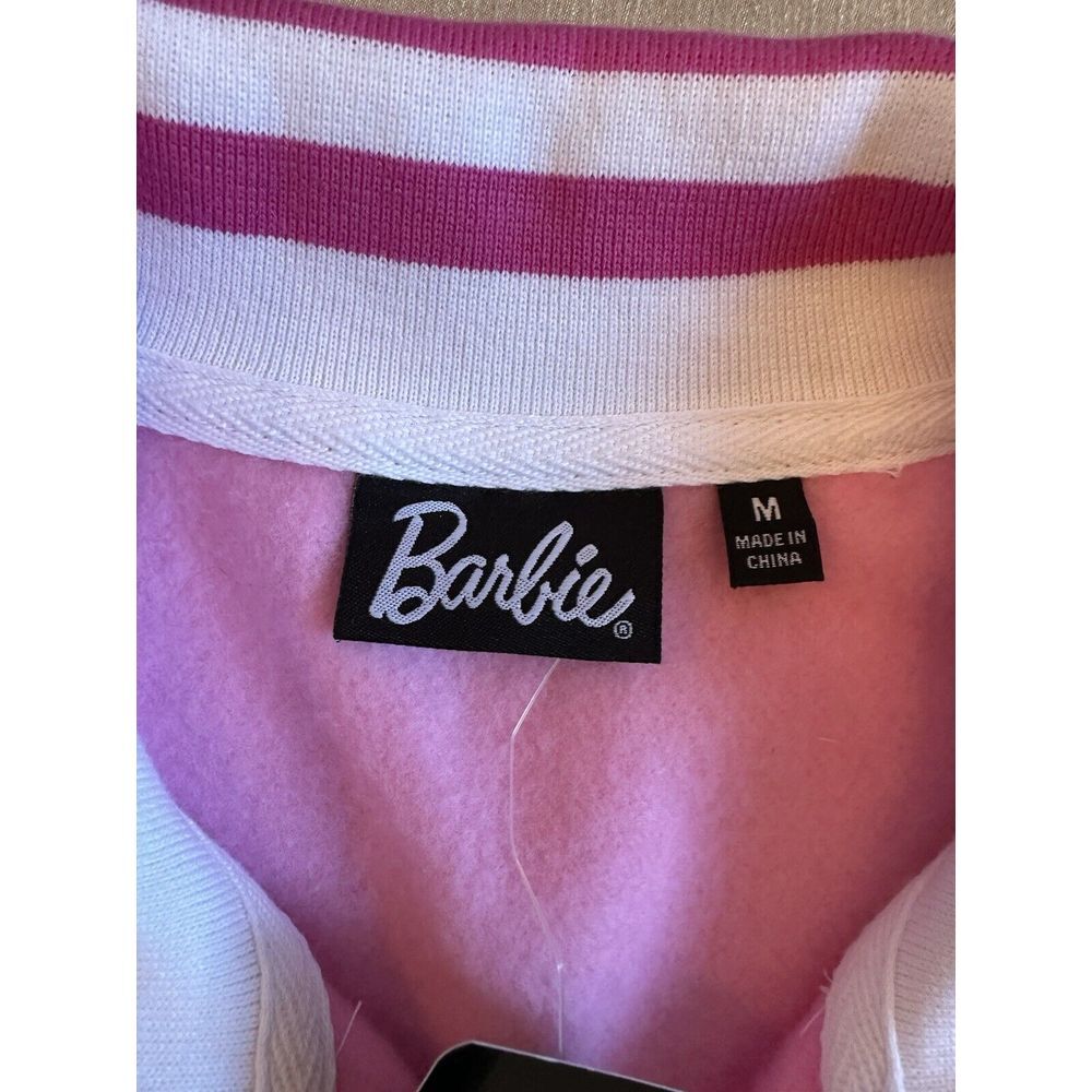 NEW Barbie Pink Stripe Pullover Sweatshirt 1/4 Zip Women's Medium Embroidered - Picture 3 of 9